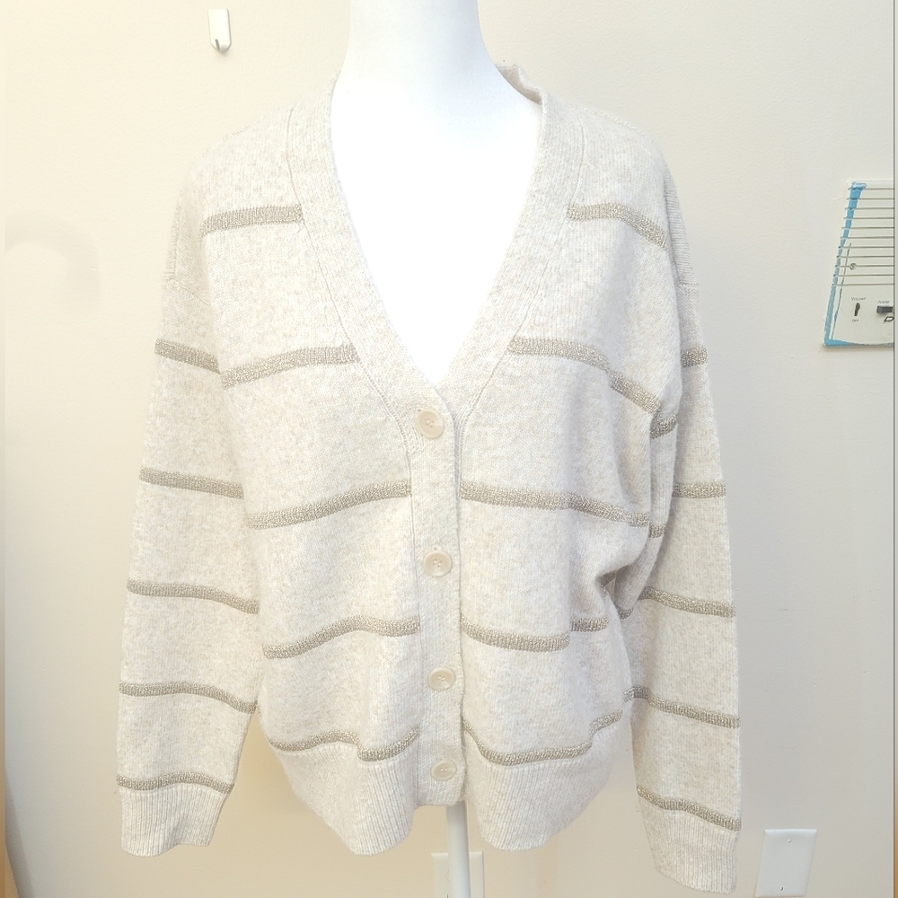 Time and Tru Beige Striped Cardigan